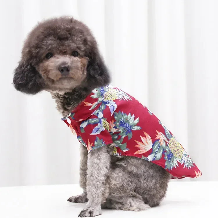 Hawaiian style summer dog shirt by I YAN, featuring colorful tropical print for small and medium dogs, puppy, or cat.