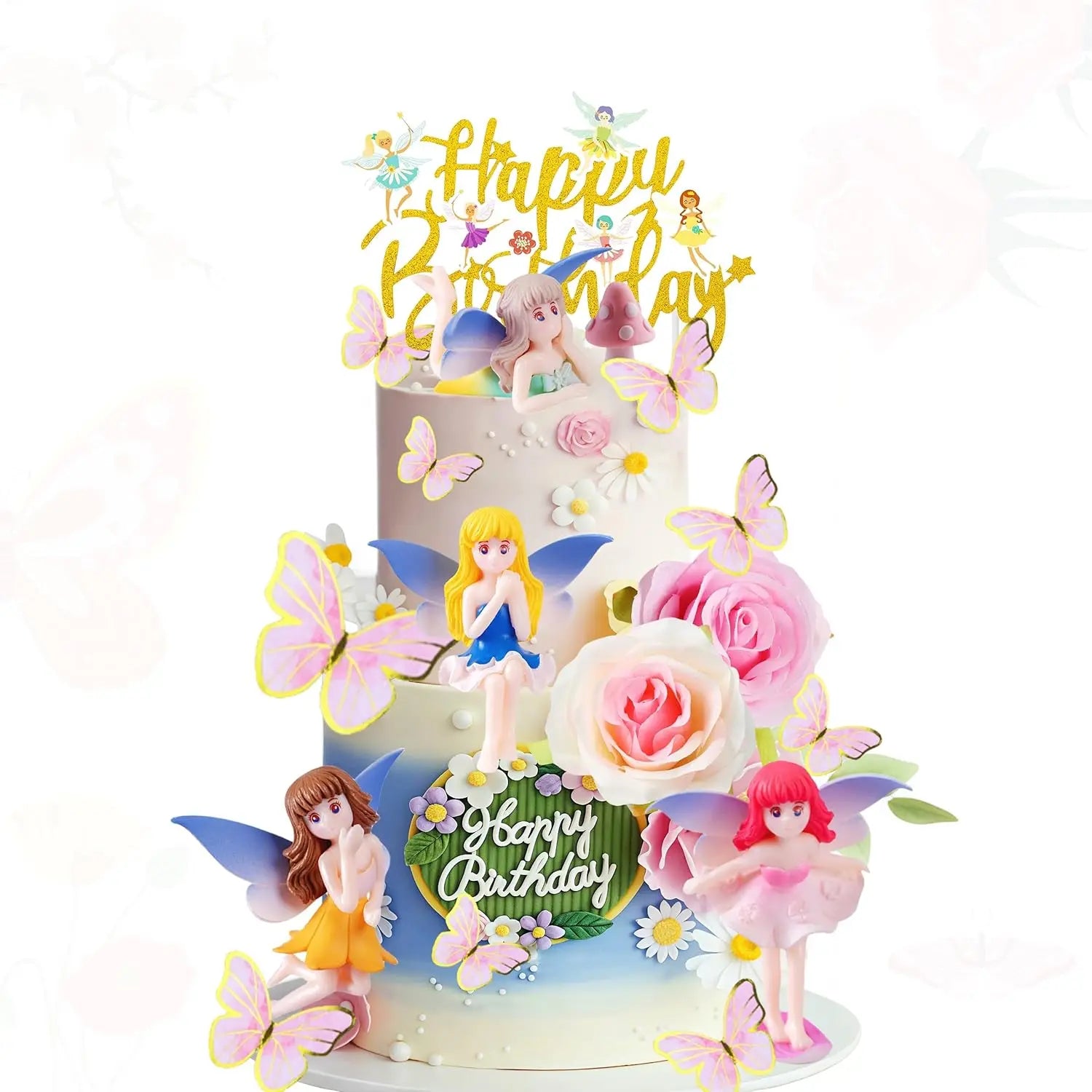 Fairy Cake Toppers Mushroom House Cake Decor Butterfly Cake Decor Fairy Garden Topper Fairy Party Supplies Flower Cupcake Topper
