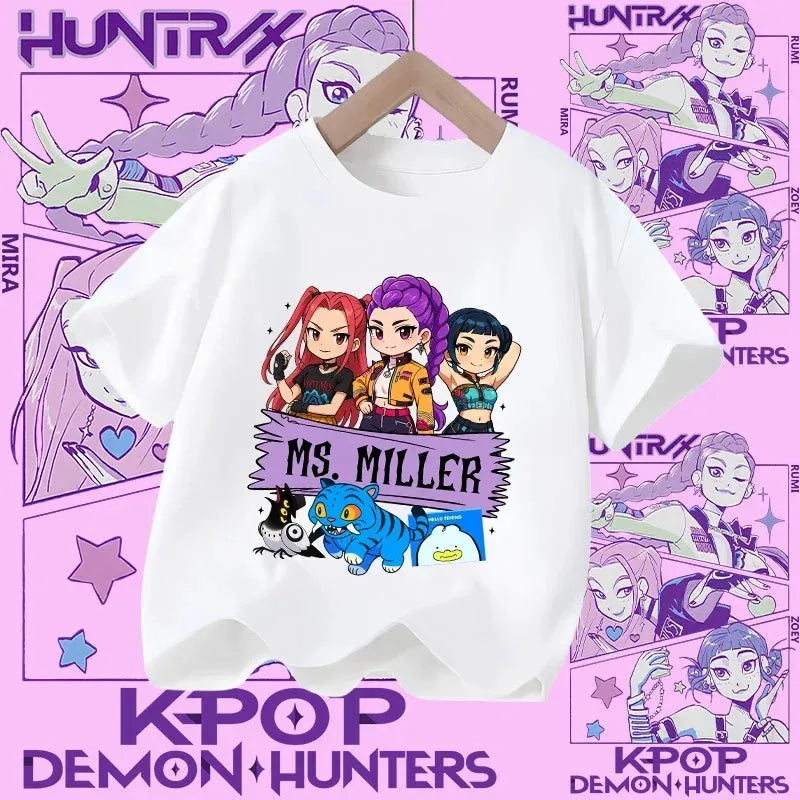 Soft Cotton T-Shirt for Girls  Movie Design Children's Clothing Gifts K-Pop Demon Hunters Fans Fashionable Casual Tops Summer