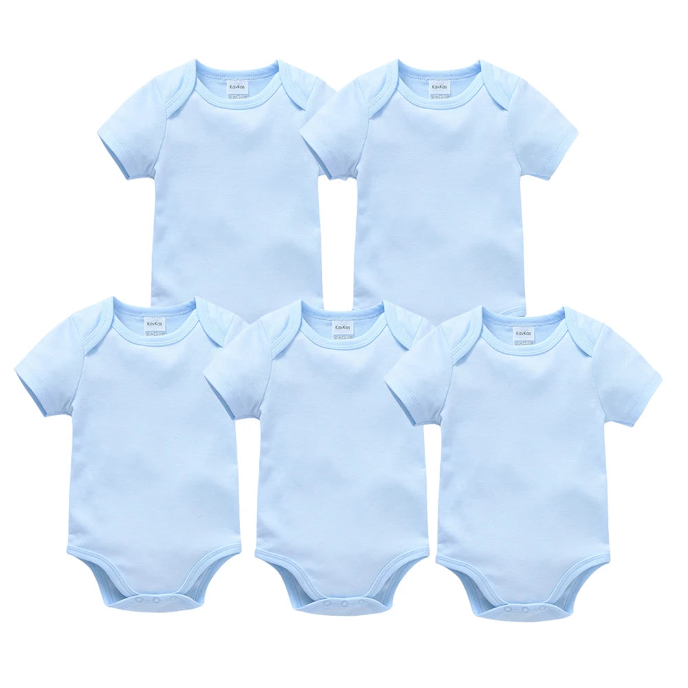 Set of Kavkas white cotton baby bodysuits for boys and girls, short sleeve jumpsuits for 0-24 months, by I YAN.