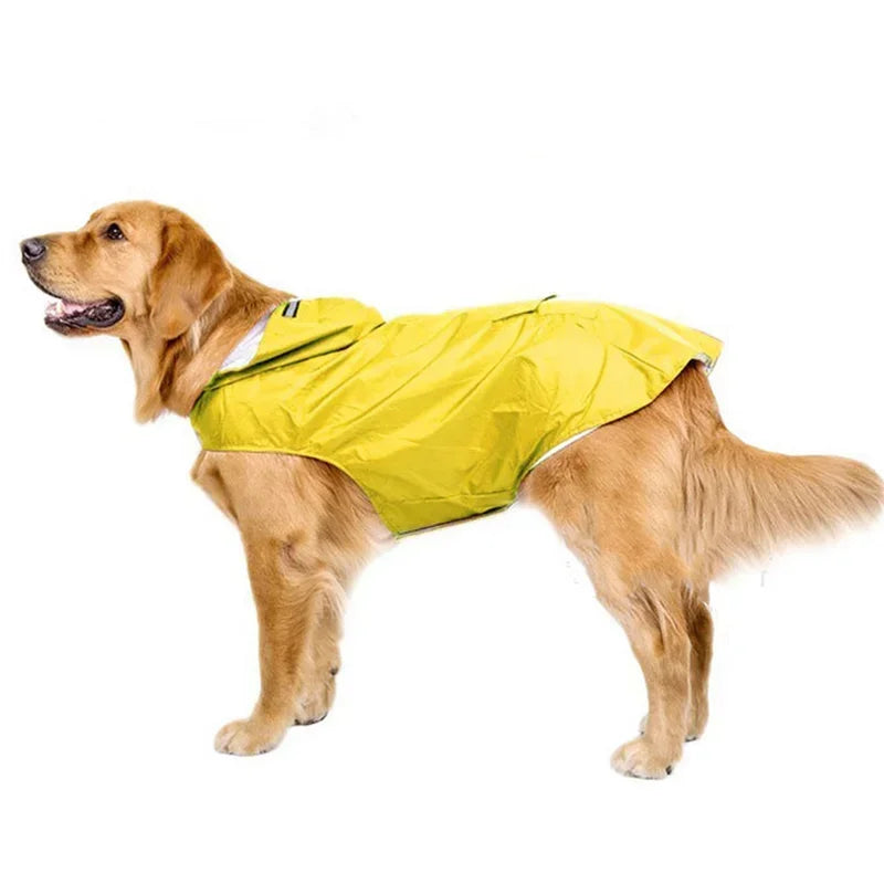 Waterproof I YAN dog raincoat hoodie jacket with reflective stripes, suitable for all sizes, big puppies, and rainy weather.
