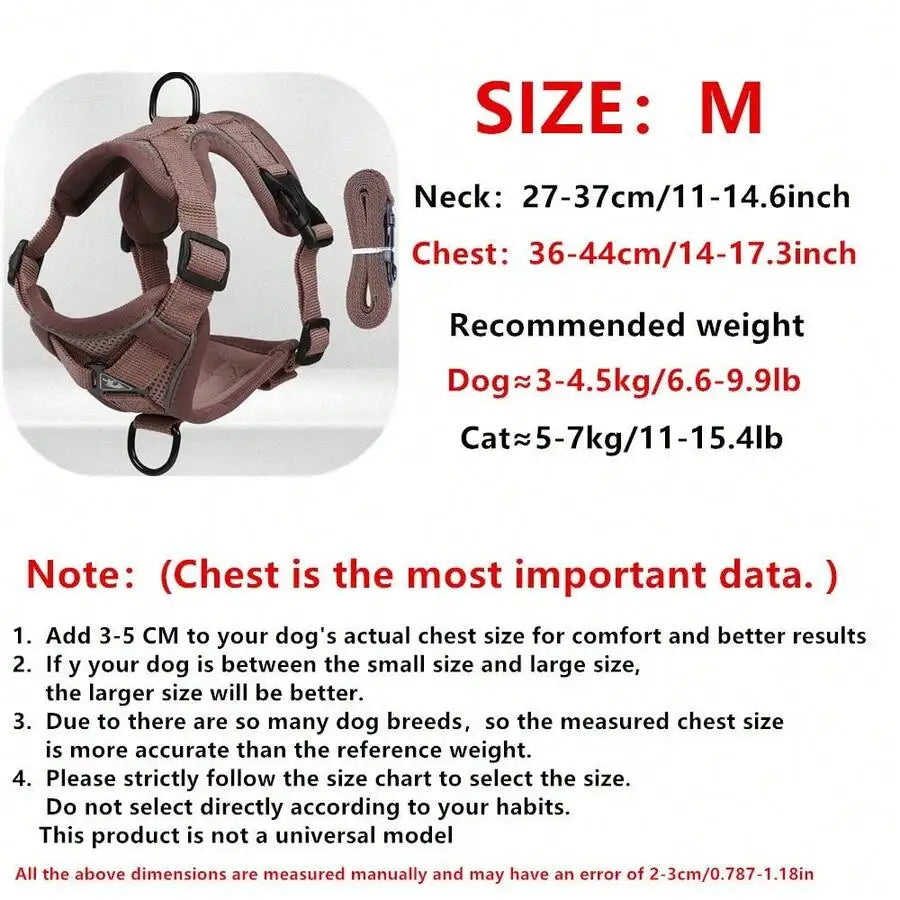 Reflective pet harness and leash set for dogs and cats, adjustable small dog chest strap with soft mesh, escape-proof design by I YAN
