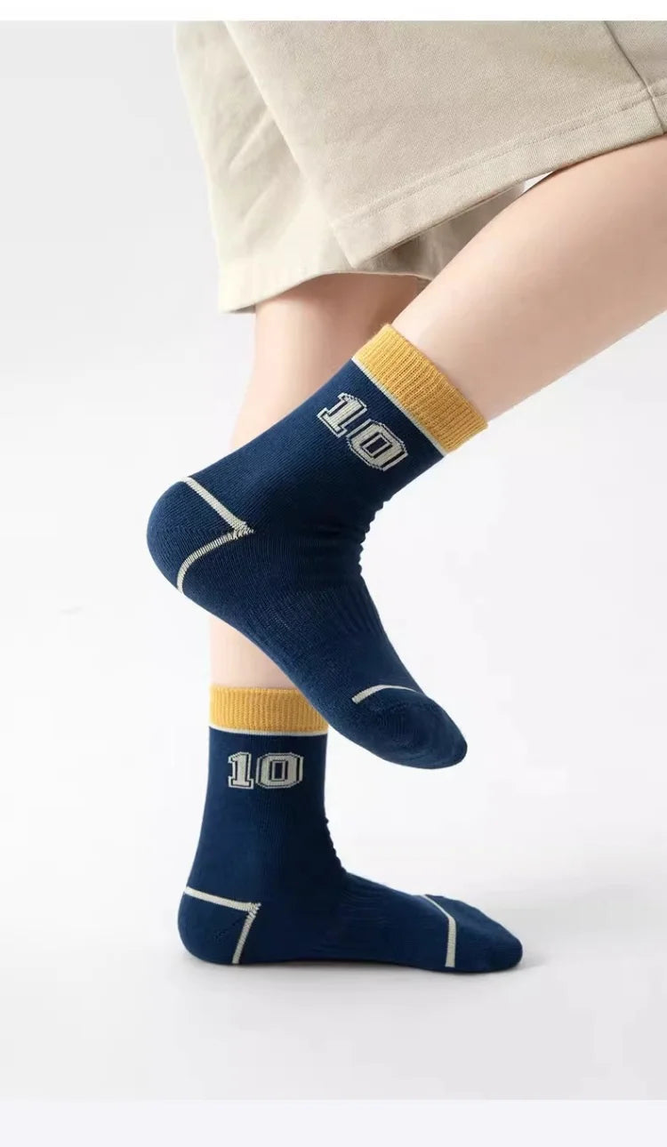 5 Pairs Children's' Socks Spring Autumn Cotton Socks Kids Striped Football Pattern Sock 1-14T Boys Mid-calf Length