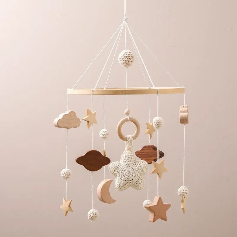 Baby Cloud Crib Mobile with Musical Box – Wooden Rattle Toy for Newborns 0–12M - I YAN