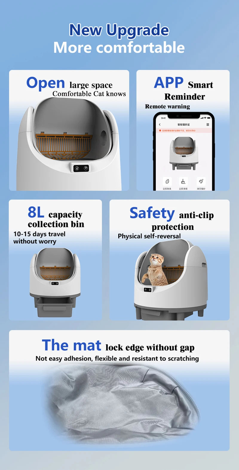 BOOTEELY Fully Automatic Cat Litter Box Oversized Anti-spatter Open Anti-odor Intelligent Electric Cleaning Cat Toilet