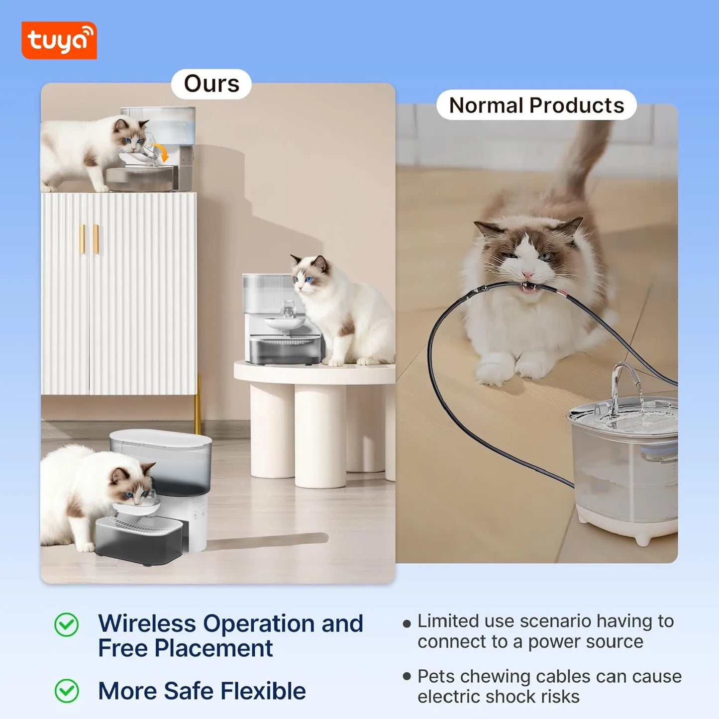 3LSmart Timed Water Dispenser for Cats & Small Dogs, Automatic Pet Fountain, Wastewater Separation Fresh Water, No Filter No APP