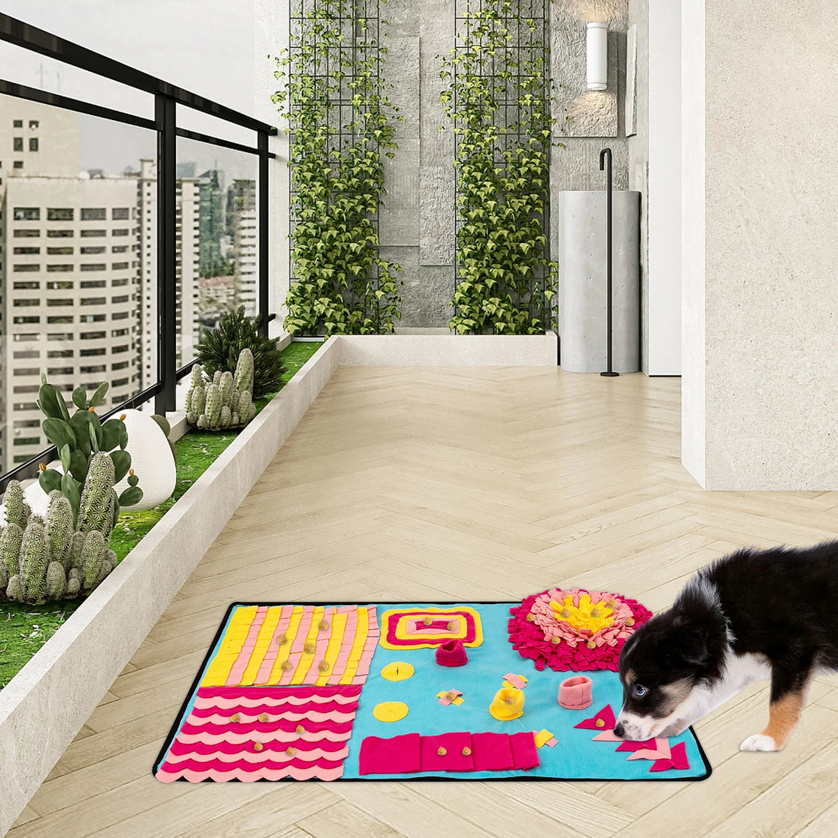 Large I YAN fleece dog snuffle mat, 70x105cm, interactive slow feeding puzzle mat for dogs with hidden treats and textured surface.