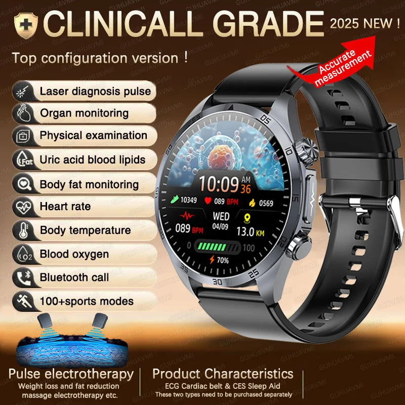 2026 New Pulse﻿ ECG+PPG Treatment Smart Watch Men Blood Lipid Uric Acid BP Body Fat Tired monitor Sports Health Call Smartwatch