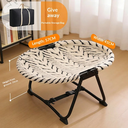 Elevated folding pet cot bed by I YAN with breathable mesh for cooling, suitable for cats and small dogs.