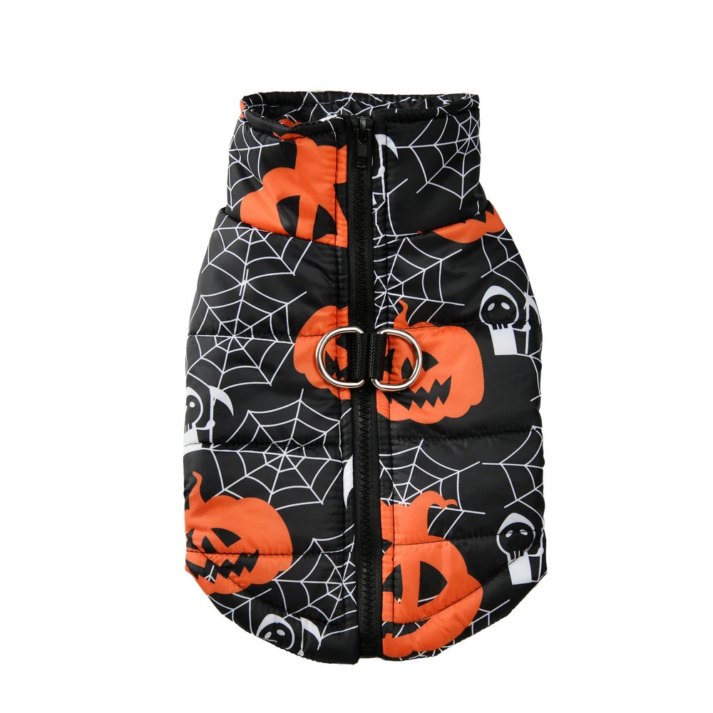 Halloween Pet Dog Costume Winter Warm Clothes For Small Medium Dogs Cat Funny Pumpkin Print Jacket Puppy Vest Coat Festival Gift