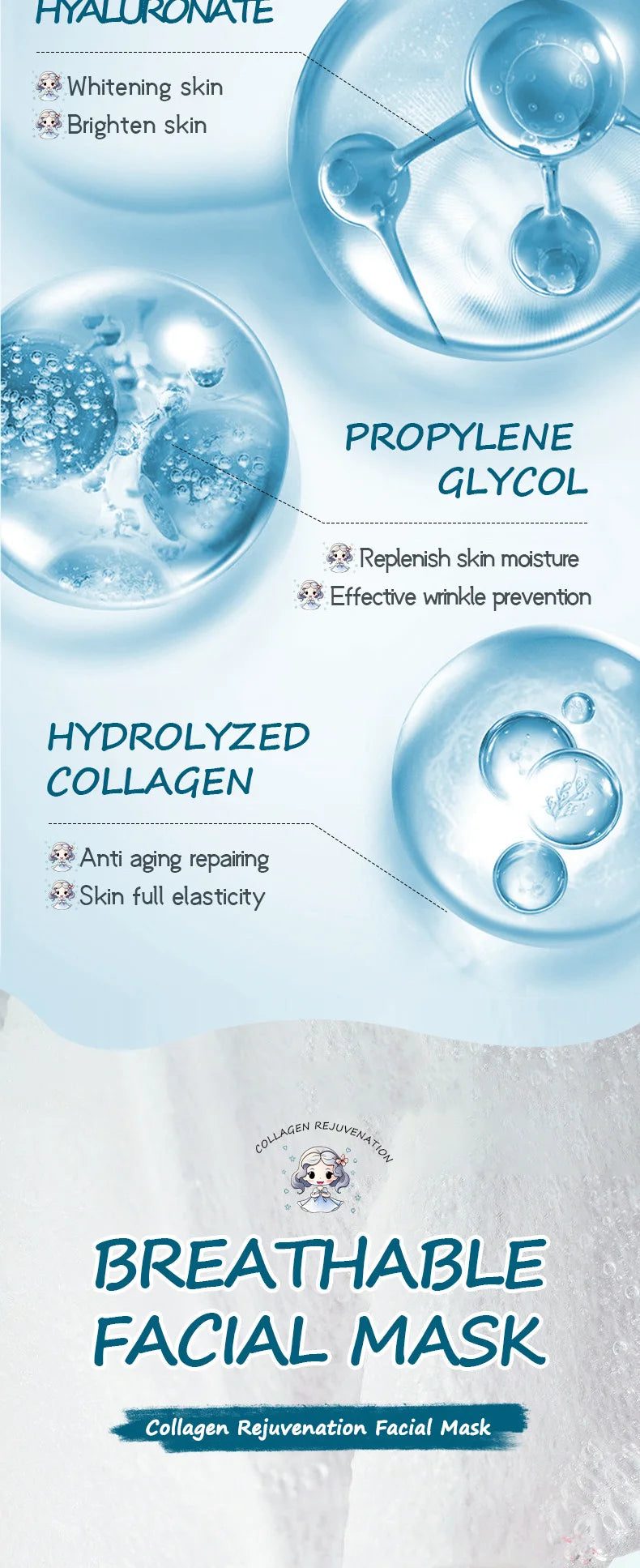 10pcs SADOER Hyaluronic Acid Collagen Face Mask Facial Skincare Moisturizing Hydrating Facial Masks Korean Skin Care Cosmetics