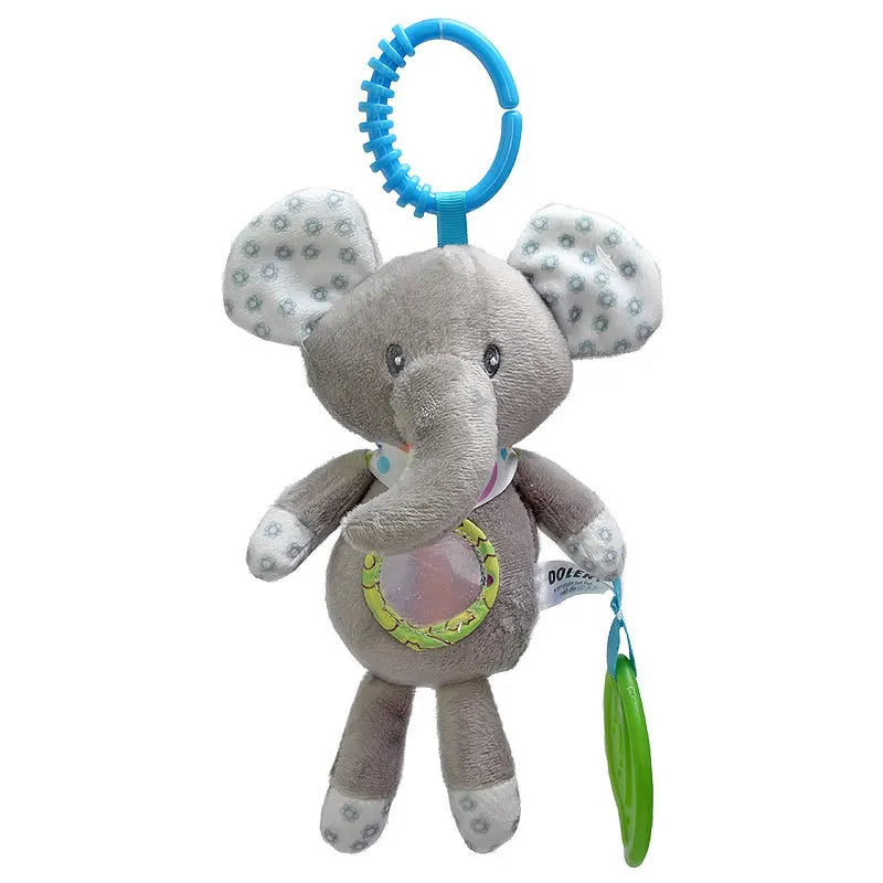 Soft giraffe and zebra plush handbells and rattles for infants, with teether, suitable for newborn baby development and gifts.