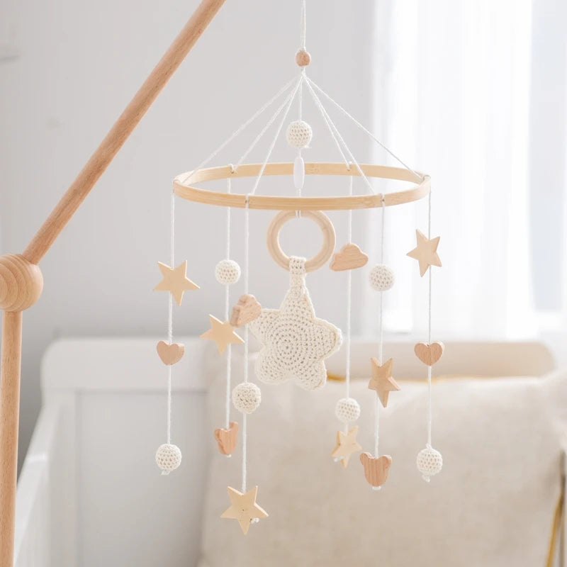 Crochet Stars Baby Crib Mobile – Wooden Bed Bell Hanging Toy for Newborns 0-12M - I YAN