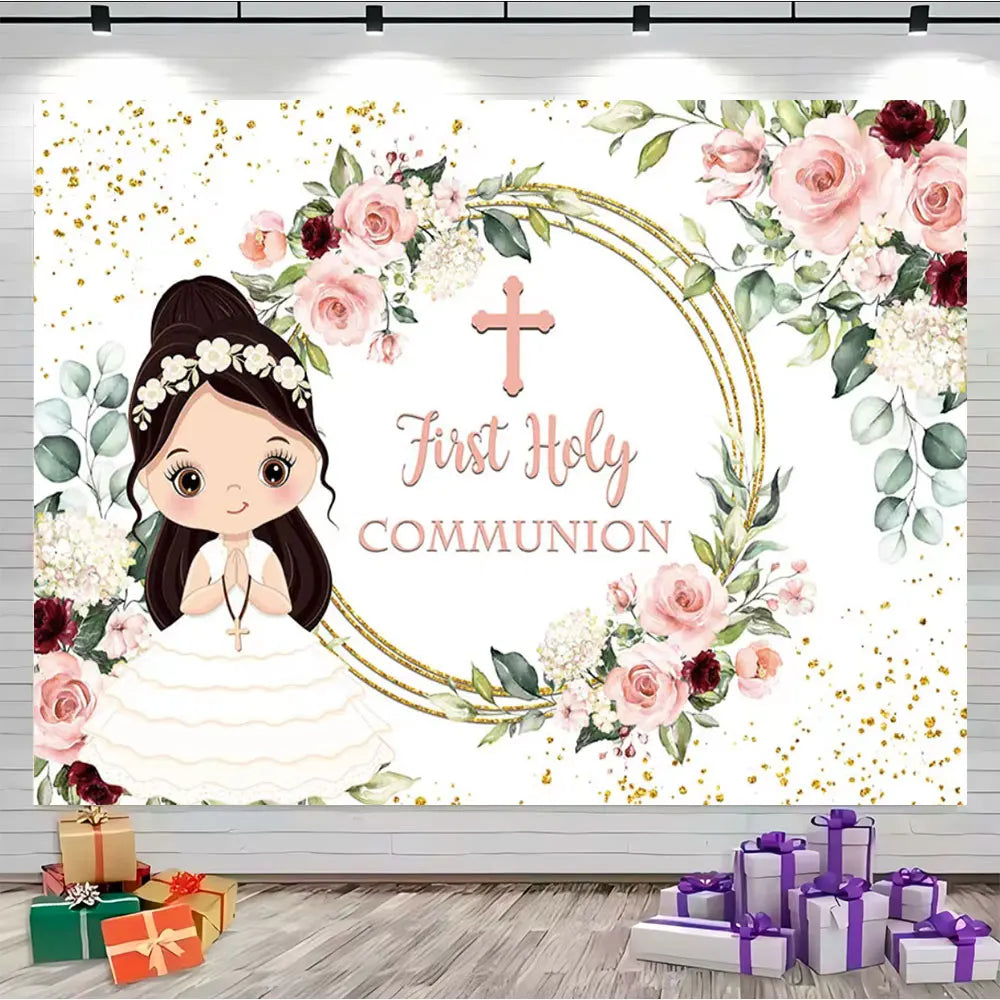 My First Communion Theme God Bless Boy Girls Party Decoration Supplie Grail God Bless Baptism Christening Baby Shower Background