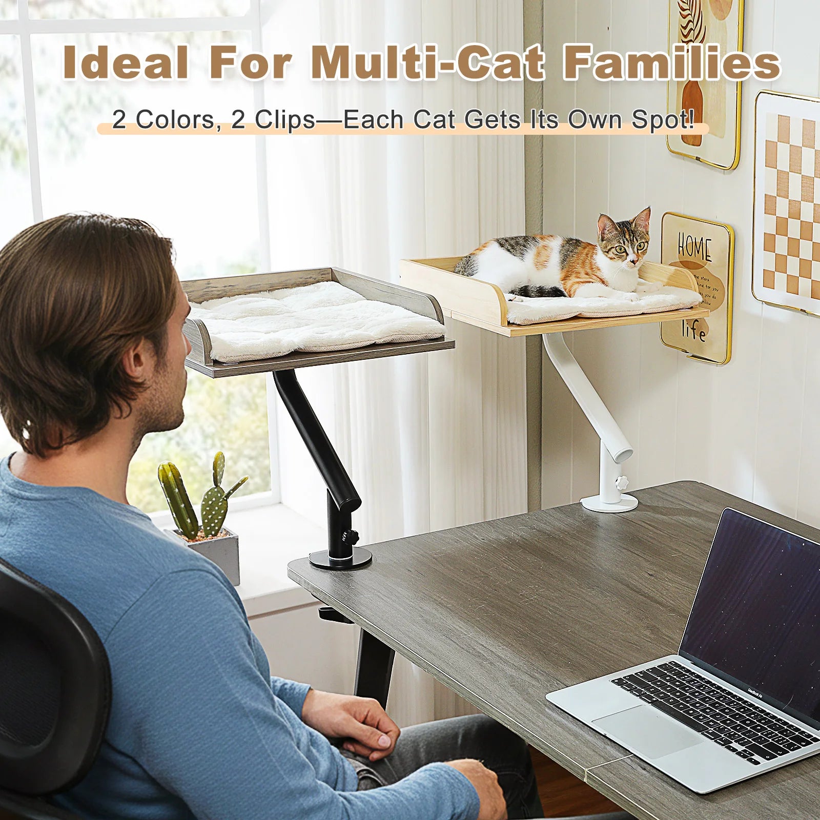 Cat Desk Bed, 360° Rotatable Cat Bed Stand for Indoor Cats, Adjustable Cat Basket, Cats Hammock for Table, Soft Cat Bed for Desk