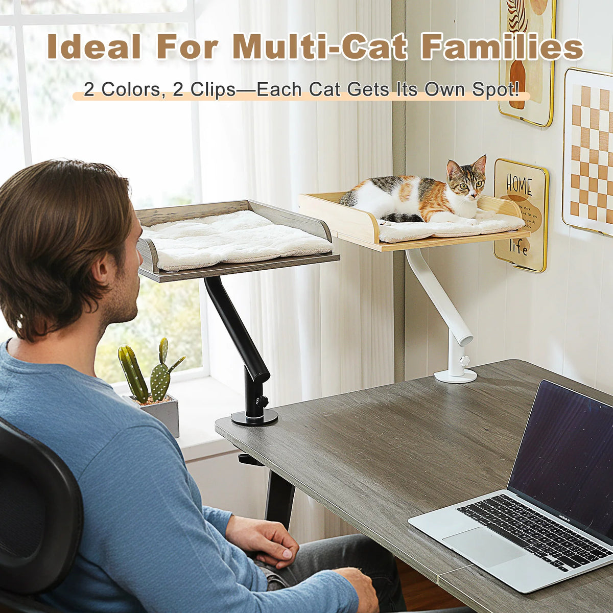 Soft I YAN cat desk bed with 360° rotatable stand, adjustable hammock for indoor cats, perfect for tables and desks.
