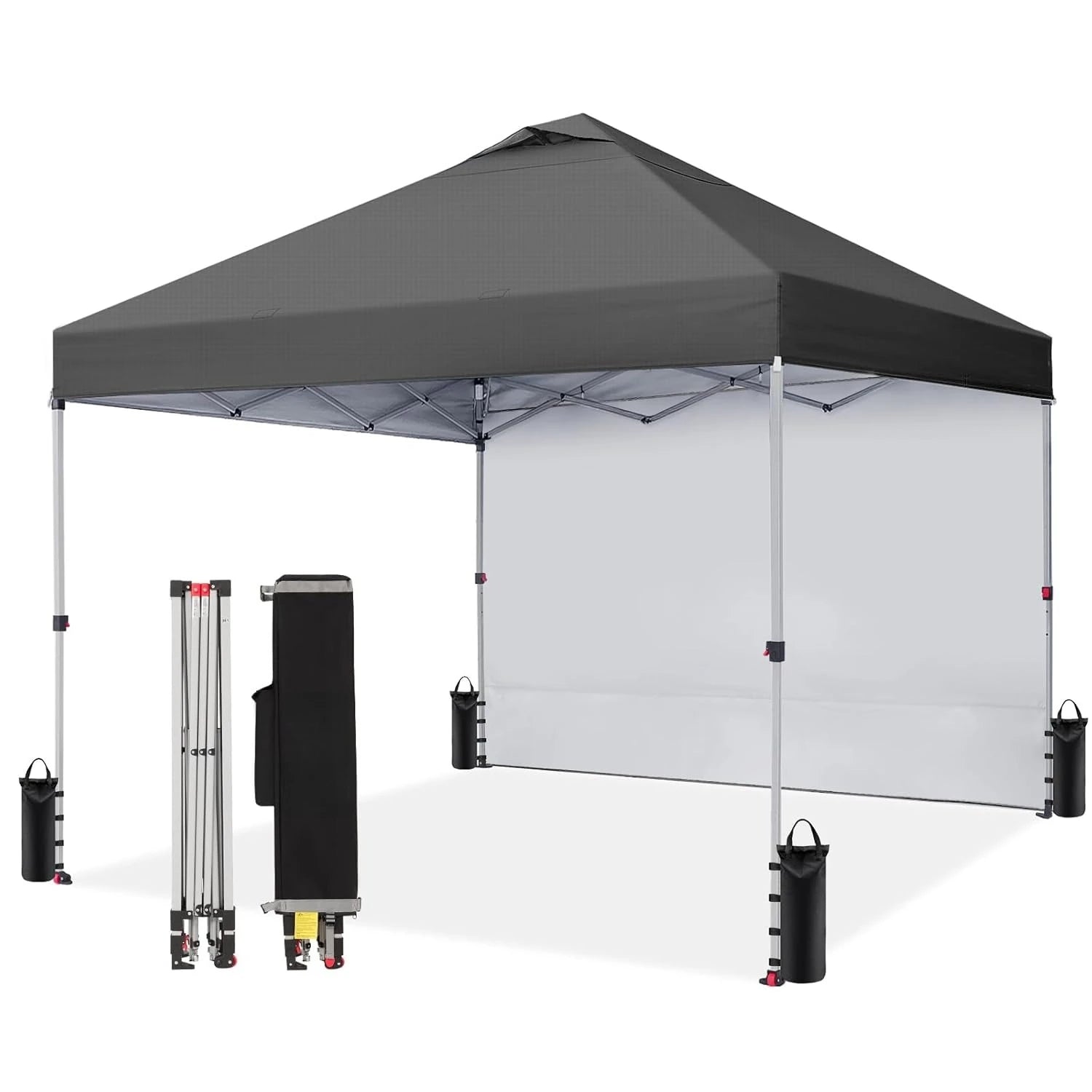10x10 Pop Up Canopy with 1 Side Wall - Beach Tent with One Push Setup - Outdoor Sun Shade for Events, Parties, Customized