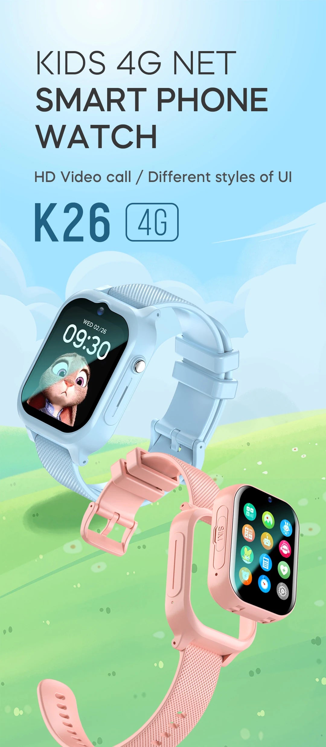 K26 Kids Watch for Children Smart Watch with 4G Sim Card GPS Positioning SOS Phone Call Footprint Tracker Big Battery Waterproof