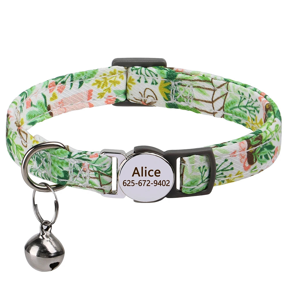 Cute Breakaway Personalized Kitten Cat Collar & Bell Safety Buckle Quick Release Custom Engraved Name ID Tag