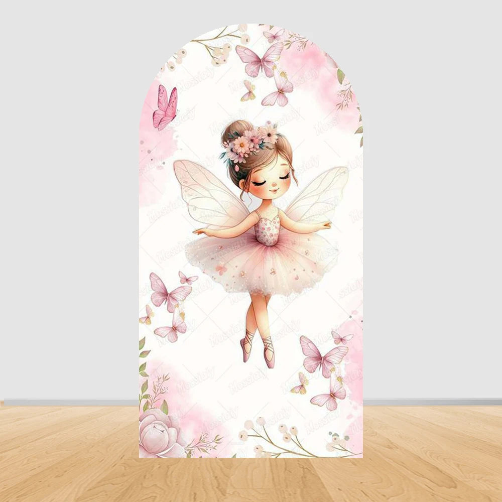 Pink Flower Fairy Butterfly Baby Birthday Arch Background Baby Shower Party Decoration Photography Backdrop Kids Photo Studio
