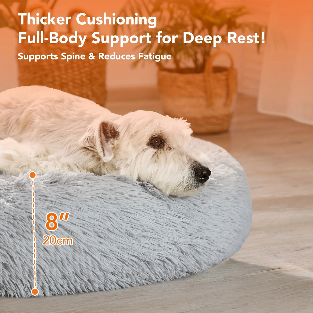 Soft donut-shaped washable dog bed for small dogs and cats by I YAN, with a plush surface and non-slip base.