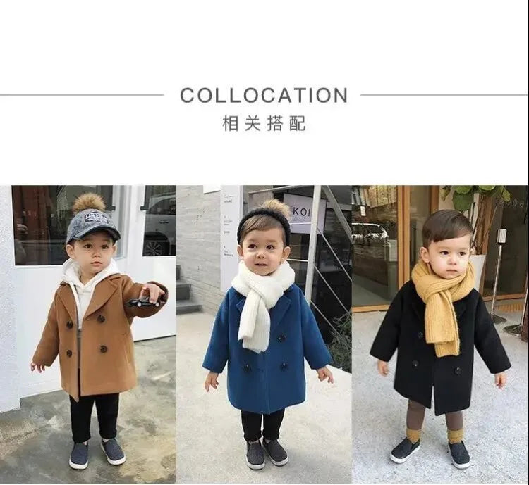 1-6 Years Autumn Winter Handsome Boys Coats Lapel Collar Design Woolen Jacket For Kids Children Birthday Present
