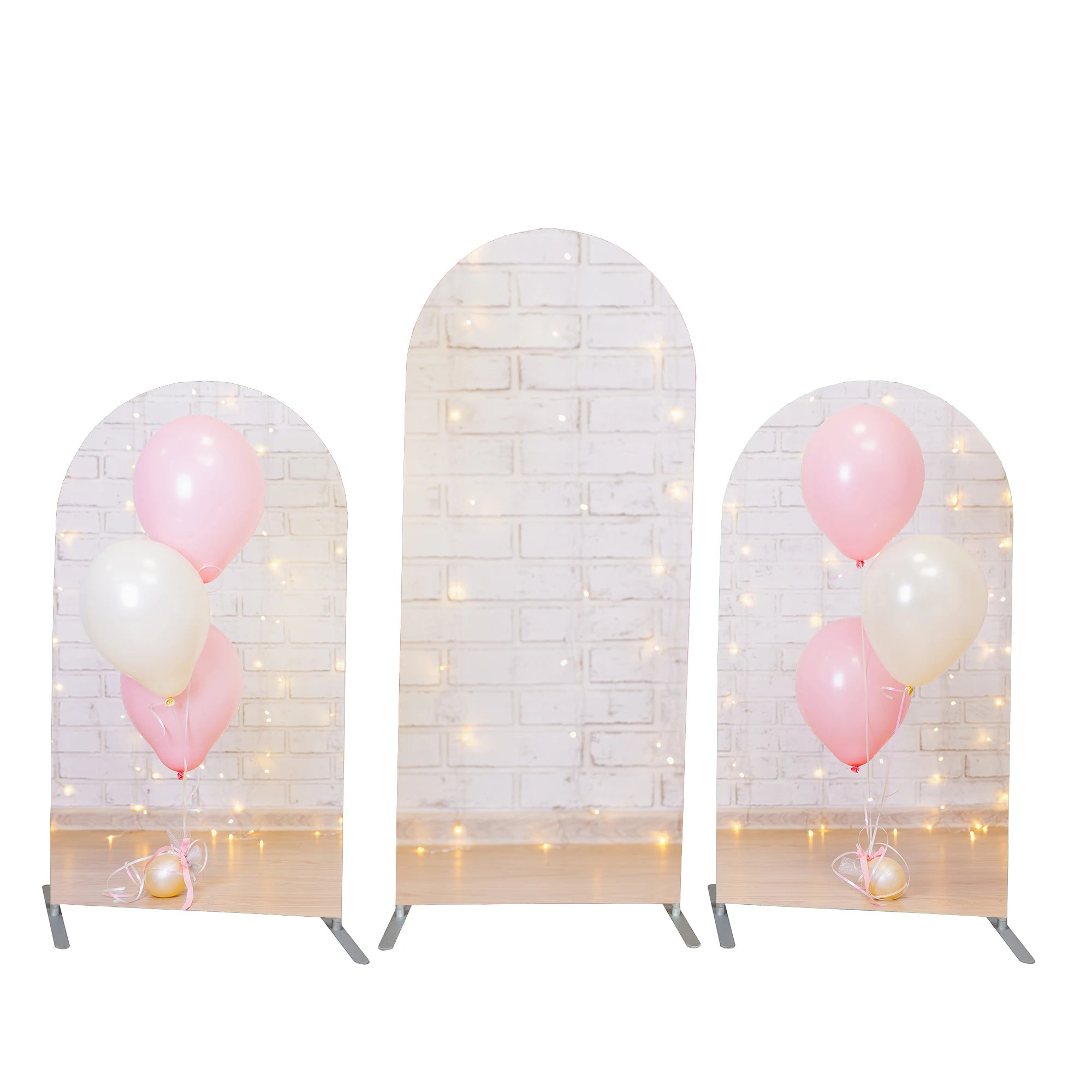 Mehofond Custom 2-Sided Pink Floral Pattern Stripe Girls Birthday Party Baby Shower Covers Chiara Arch Background Decor Backdrop