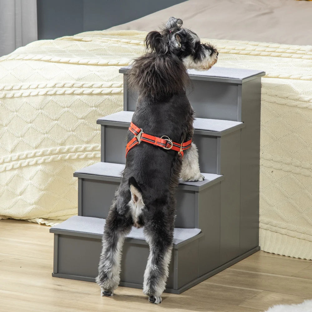 PawHut Pet Stairs, Small Steps with Cushioned Removable Cover for Dogs and Cats Up to 22 Lbs., Grey