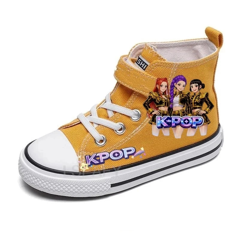 KPop Demon Hunter Canvas Shoes Student Casual Children Slip on Flat Board Shoes Kids Soft Bottom Non Slip Breathable Sneakers