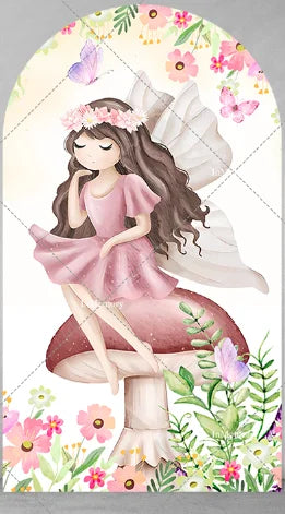 Fairy Girl 1st Birthday Party Arch Backdrop Spring Garden Pink Purple Butterfly Floral Mushroom Door Baby Shower Backgrounds