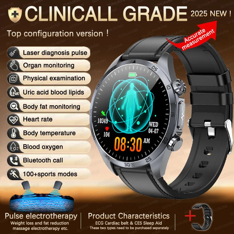 2026 New Pulse﻿ ECG+PPG Treatment Smart Watch Men Blood Lipid Uric Acid BP Body Fat Tired monitor Sports Health Call Smartwatch
