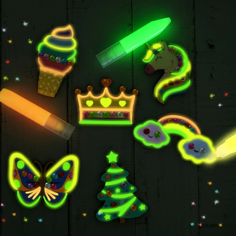 DIY wooden magnet craft kit for kids by I YAN, featuring glow-in-the-dark paint and arts supplies for fun holiday projects.
