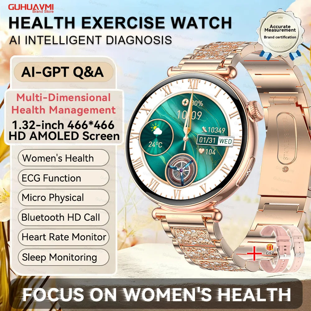 2026 New Women AI Smart Diagnosis Smart Watch HRV+ECG Uric Acid Blood Oxygen Health Monitor IP68 Waterproof Sports Smartwatches