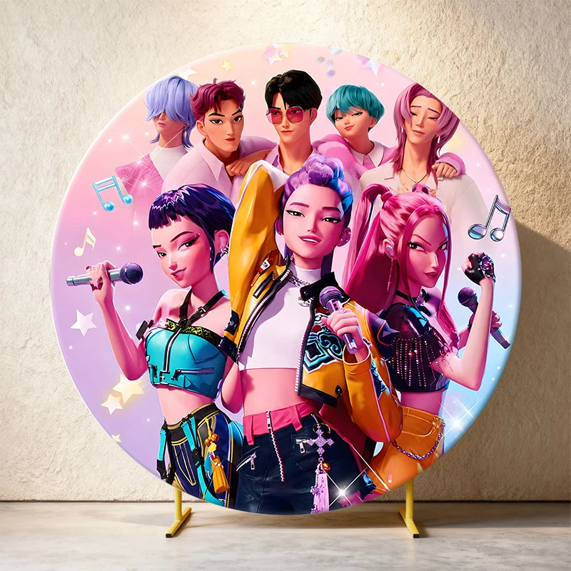 Kpop Demon Hunters Round Backdrop Cover Circle Fabric Cover Birthday Party Photo Booth Background Banner Kids Photo Props Supply