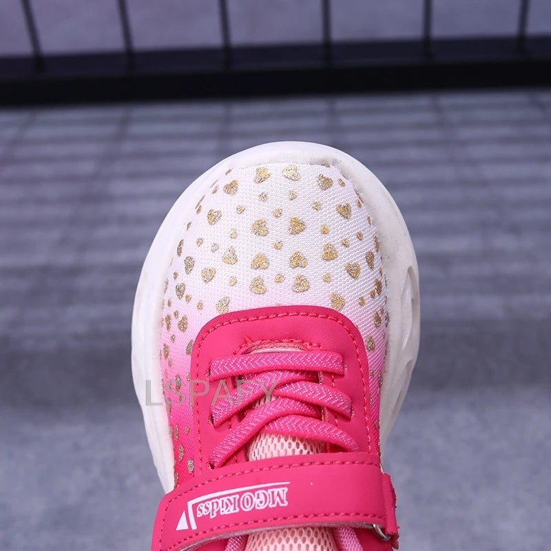 Kpop Demon Hunter LED Light Up Shoes 2026 Spring Autumn Mesh Soft Sole Cartoon Sneakers for Baby Girls Toddlers