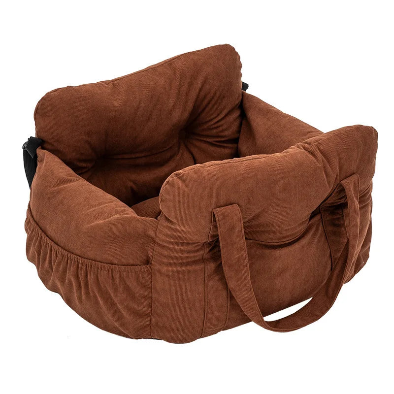 I YAN dog car seat with safety belt, non-slip travel carrier for small dogs, secure and comfortable in a car.