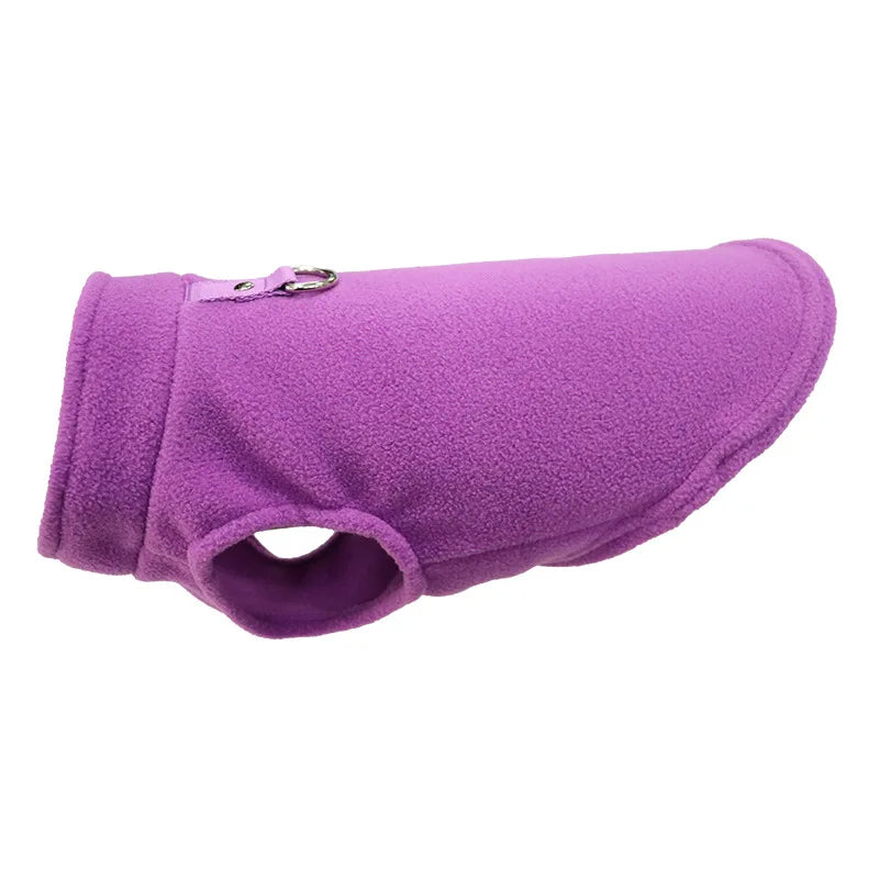 Warm fleece dog jacket with D-ring for small dogs and cats, featuring a French Bulldog costume design by I YAN.