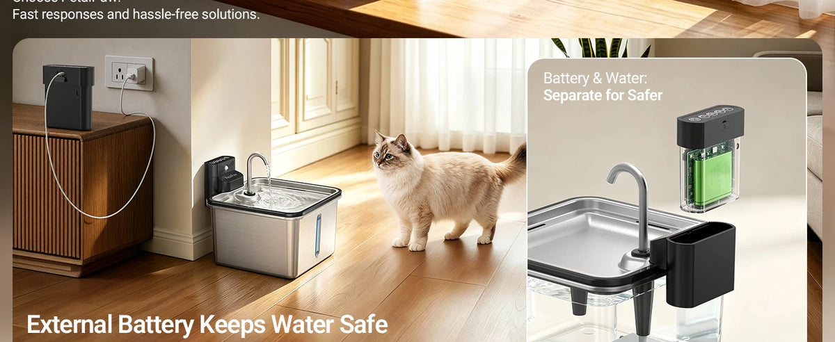 Wireless Pet Water Fountain by I YAN with stainless steel design, 3.5L capacity, cordless, battery-powered, for cats and small dogs.