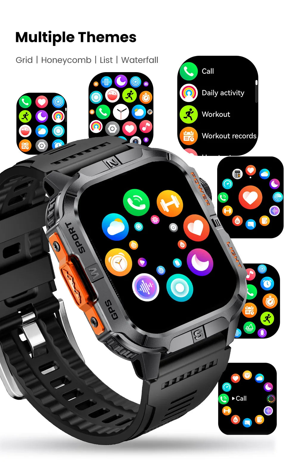 New Dual-Band Satellite GPS Smart Watch Men 2.01'' HD Screen Compass Military Flashlight Watches Waterproof Swim Smart Bracelet