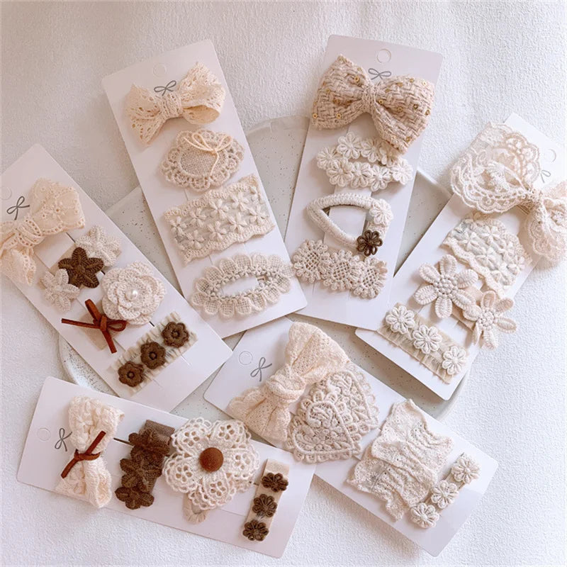 Cute Lace Flower Bow Hairpins Set Children Girls Kids Hair Clips Pins Barrettes Accessories Hairclip Headwear Headdress Ornament
