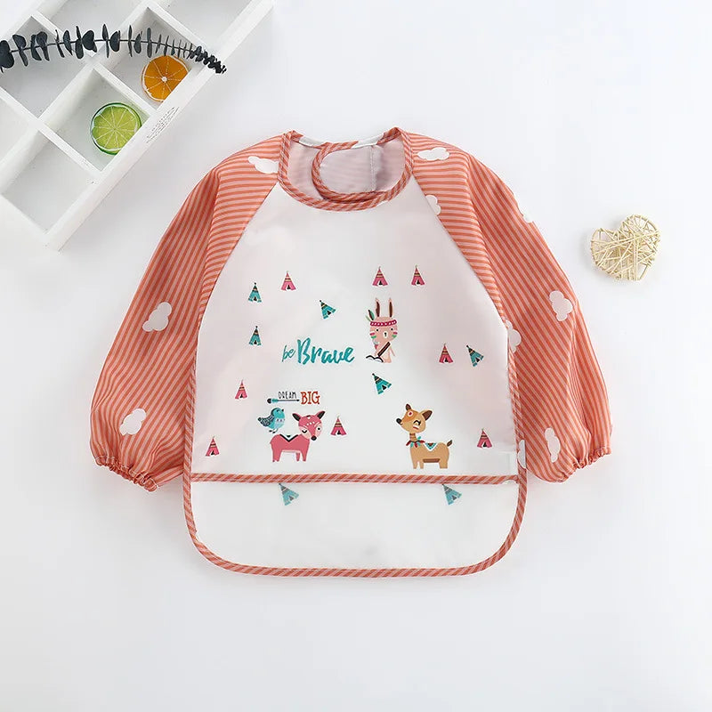 Waterproof Full Sleeve Baby Bibs Children Apron Long Sleeve Feeding Smock Kids Eating Breastplate Infant Scarf Clothing