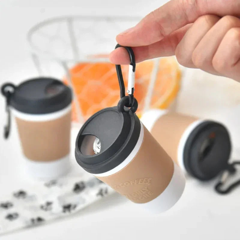 Portable I YAN dog poop trash can dispenser with coffee cup design, outdoor garbage storage for dog walking waste.