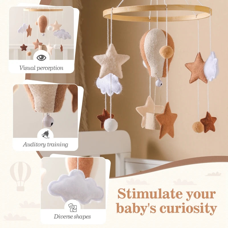 Hot Air Balloon Wooden Baby Crib Mobile – Musical Bed Bell & Rattles for Newborns 0–12M - I YAN