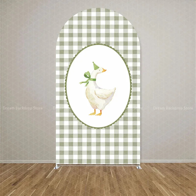 Custom 2-Sided Green Plaids One Silly Goose Pattern Arch Backdrop Cover Kids Birthday Party Baby Shower Decoration Background