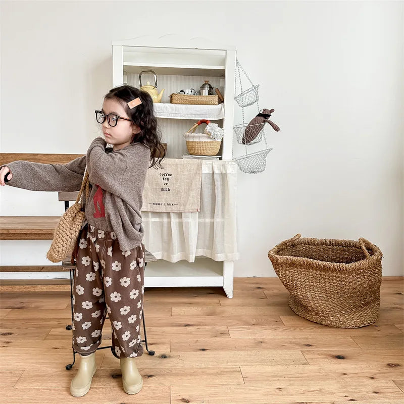 Autumn New Children Loose Trousers Vintage Flower Print Girls Harem Pants Baby Boys Casual Pants Cotton Baby Trousers Clothes