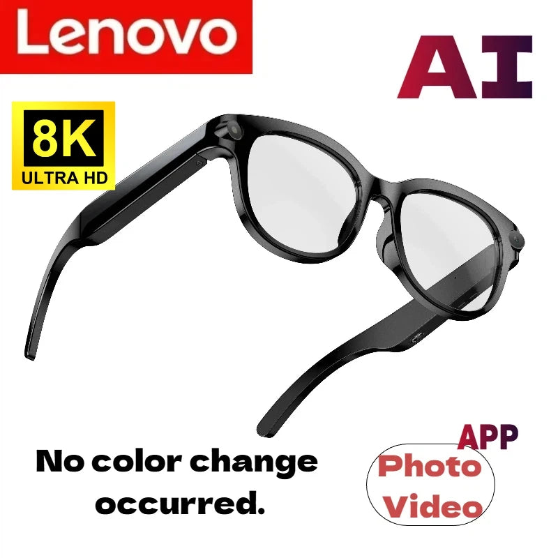 Lenovo 8K 4K AI HD Shooting Smart Glasses Multifunctional Camera Bluetooth Call Music VoicePlayer Translate Photochromic Glasses