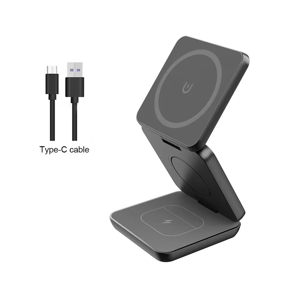 3 in 1 Portable Magnetic Wireless Charger Fast Charging Dock Station Foldable Stand Trip Charger For iPhone Apple Watch AirPods