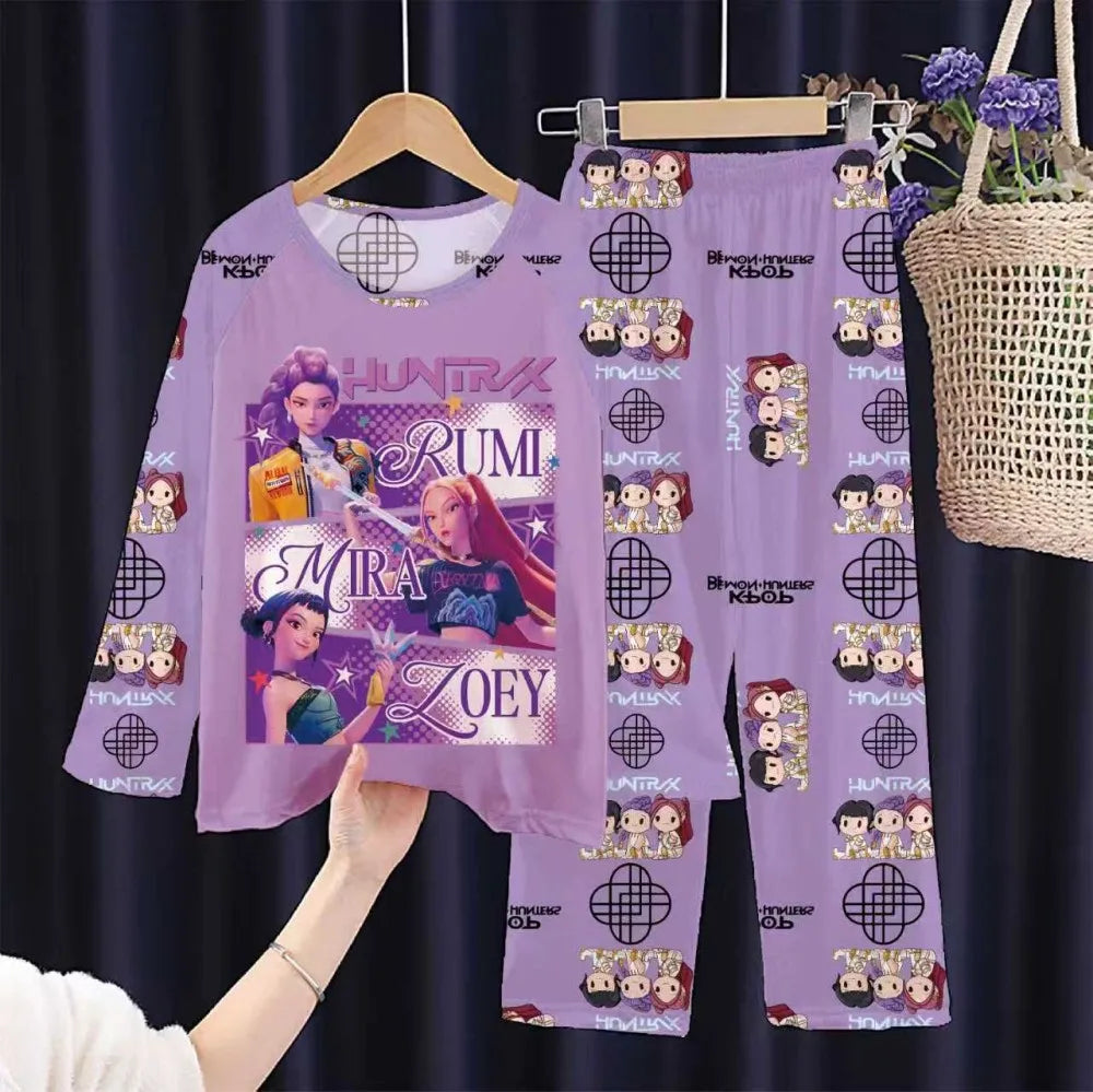 KPop Girls Pyjamas Suit Kids Pajamas Set Long Sleeve Girls Clothing 2pcs Children's Sleepwear Cartoon Boys Nightwear 3-14Y