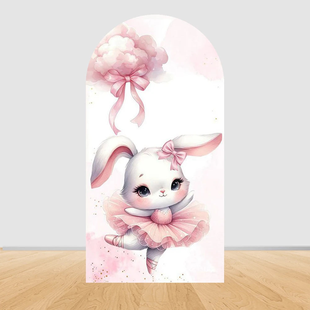 Easter Bunny Rabbit One Birthday Arch Backdrop Cover Pink Dress Floral Bowknot Sweetheart Girl Cake Party Decor Photo Wall