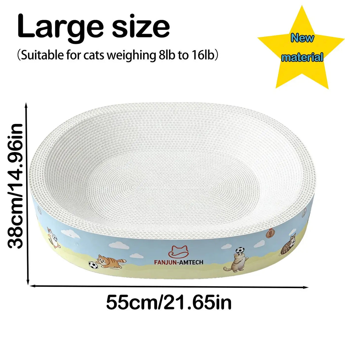 Large oval cat scratcher bed by I YAN with corrugated lounge and anti-slip base for cozy feline relaxation.